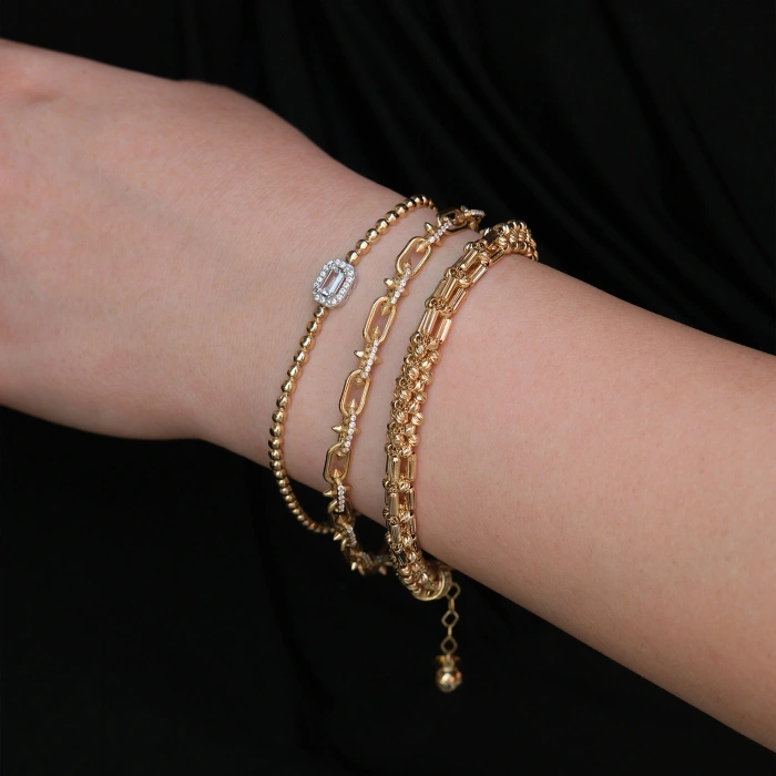 14 ayar Taşlı ve Top Zincirli Bileklik