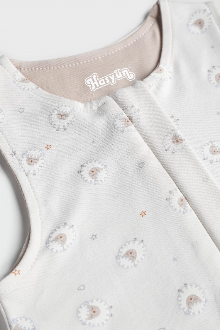 Kuzucuk Desen Yün Çift Katlı Kolsuz Uyku Tulumu - Bej