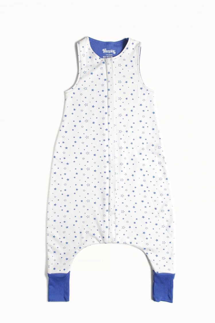 Yıldız 2 Desen Yün Çift Katlı Kolsuz Uyku Tulumu - Mavi