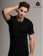 Erkek Siyah Kısa Kol Yün Fanila