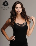 Kadın Siyah Ribana İp Askılı Dantelli Yün Atlet