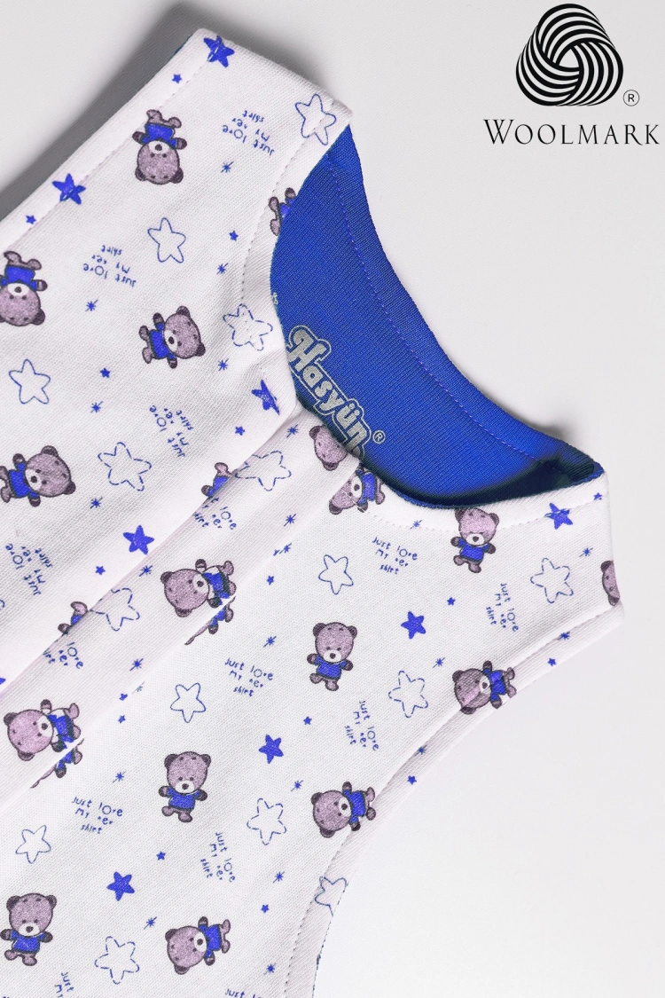 Ayıcıklı Desen Yün Çift Katlı Kolsuz Uyku Tulumu - Mavi