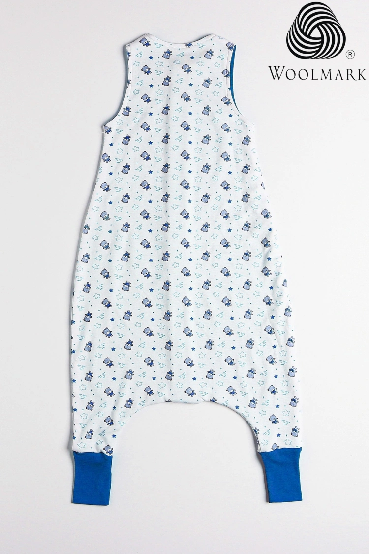 Ayıcıklı Desen Yün Çift Katlı Kolsuz Uyku Tulumu - Mavi