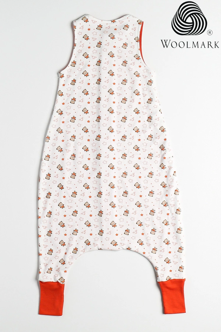 Ayıcıklı Desen Yün Çift Katlı Kolsuz Uyku Tulumu - Turuncu