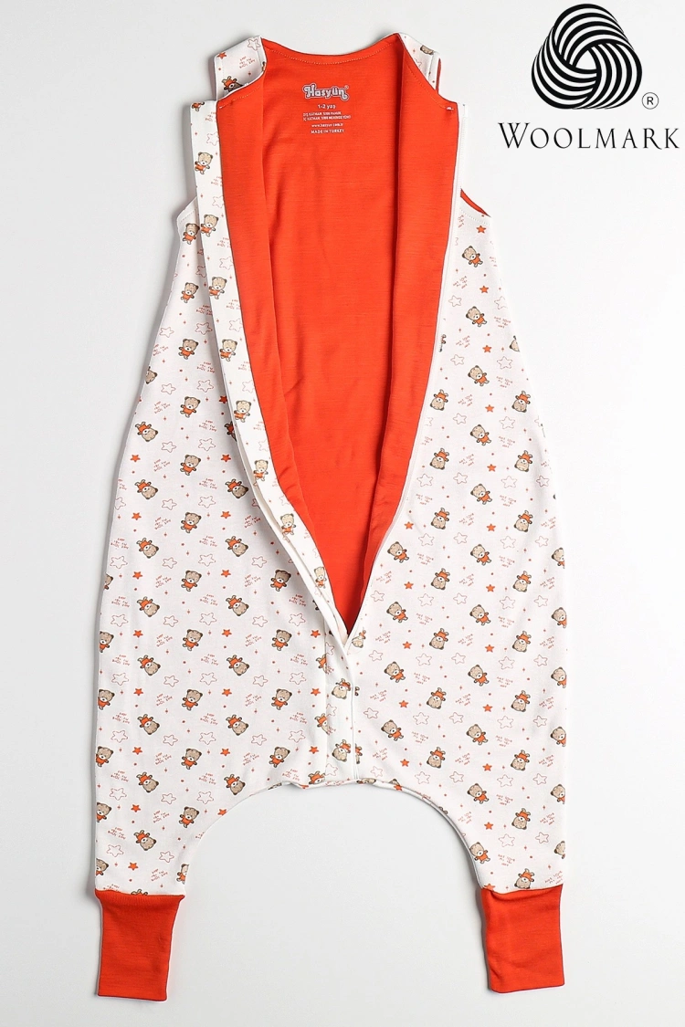 Ayıcıklı Desen Yün Çift Katlı Kolsuz Uyku Tulumu - Turuncu