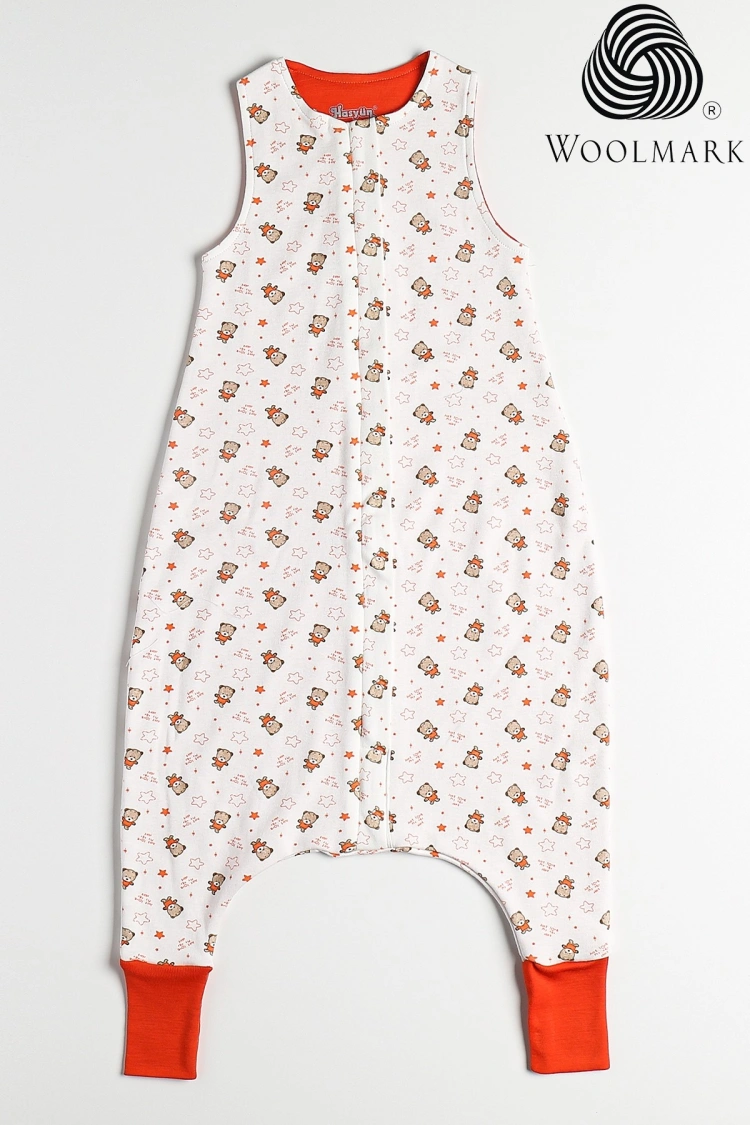 Ayıcıklı Desen Yün Çift Katlı Kolsuz Uyku Tulumu - Turuncu