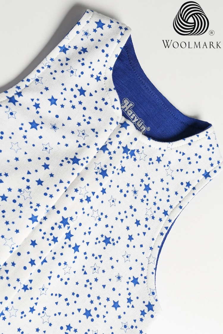 Yıldız Desen Yün Çift Katlı Kolsuz Uyku Tulumu - Mavi