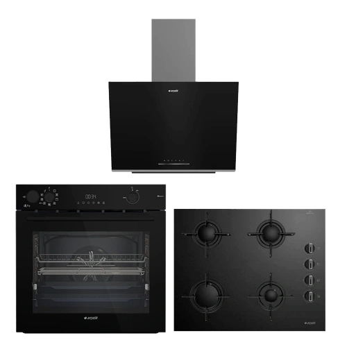 Arçelik Yeni Model Siyah Üçlü Cam Ankastre Set