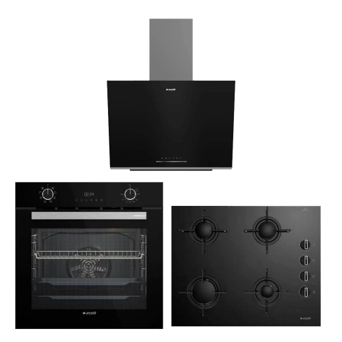 Arçelik Yeni Model Siyah Üçlü Cam Ankastre Set