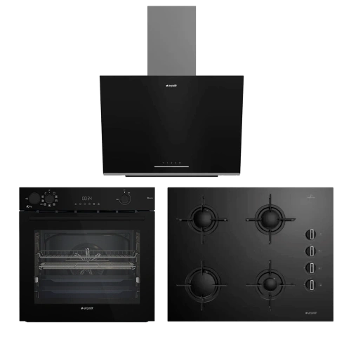 Arçelik Yeni Siyah Üçlü Cam Seri Ankastre Set