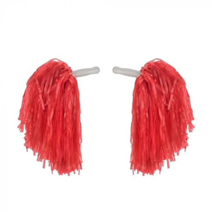 1 Çift ( 2 Adet ) Kırmızı Renk 23 Nisan Gösteri Ponponu