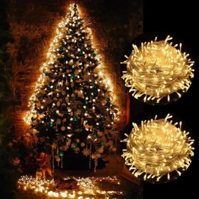 10m 60 LED Pilli 2 Kademeli Gün Işığı Şeffaf Kablo