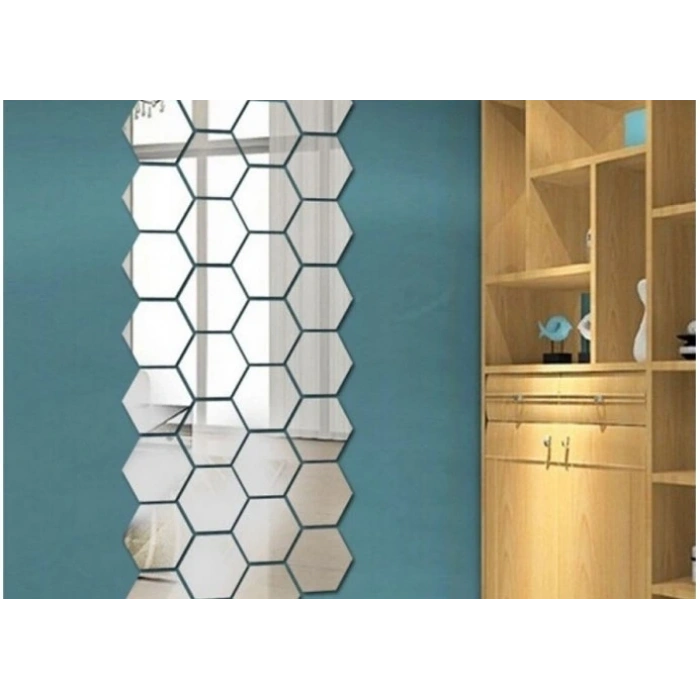 12 Adet Orta Boy Yapışkanlı Dekoratif Akrilik Ayna Altıgen