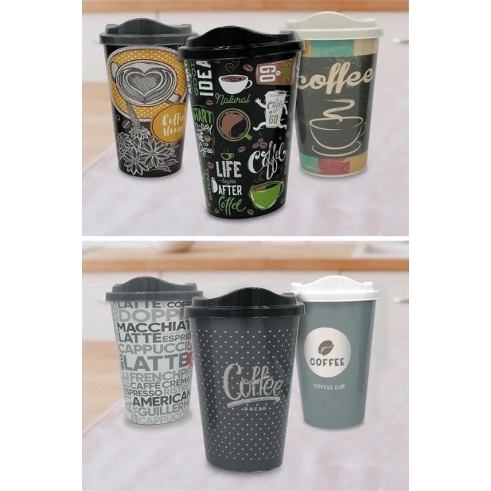 3 Adet Kahve Bardağı Seti Dekoratif Plastik Kahve Muhafaza Bardağı