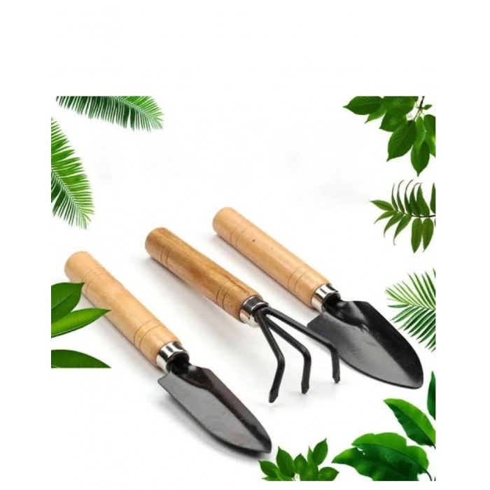 3 Parça Bitki Hobi Seti - Bahçe Saksı Sukulent  Bakım Çapa-tırmık-kürek