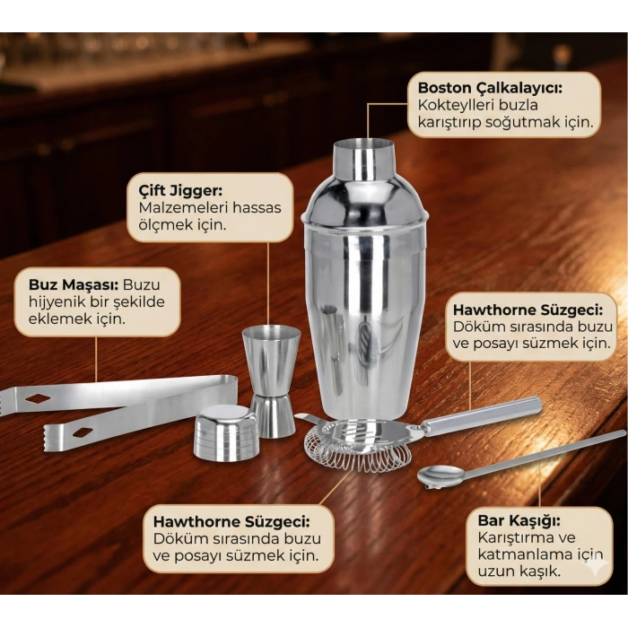 5 Parça Kokteyl Hazırlama Seti 550 Ml