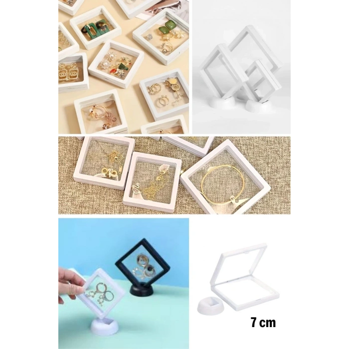 7x7 cm Standlı 3D Takı Ziynet Hatıra Koleksiyon Saklama Kutusu Şeffaf Film Çerçevesi