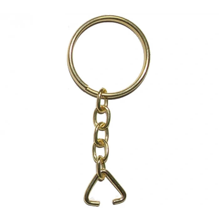 Anahtarlık Halkası, Halka + Zincir + Üçgen, 24mm, Altın, Sarı, 1 Adet