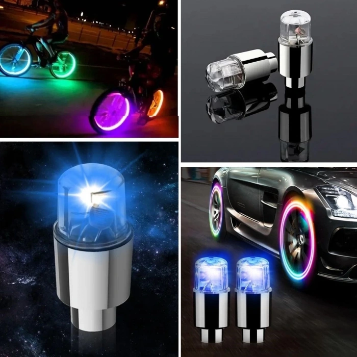 Araç ve Bisiklet İçin 2’li Mavi LED Hava Valfi Işık Kapakları–Gece Parlayan Lastik ası Sibop Kapağı