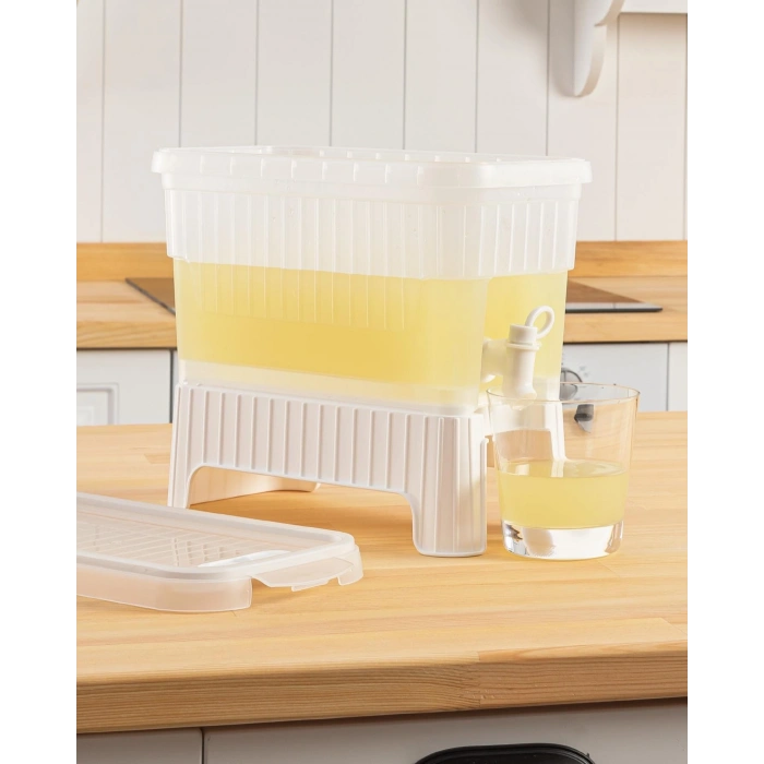 Beyaz Buzdolabı İçi Musluklu Ayaklı Su -limonata - İçecek Sebili Piknik Bidonu 4 Lt