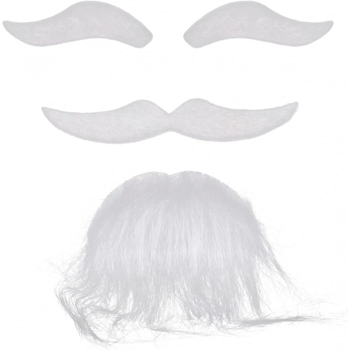 Beyaz Renk Kendinden Yapışkanlı Takma Sakal Bıyık Ve Kaş Seti