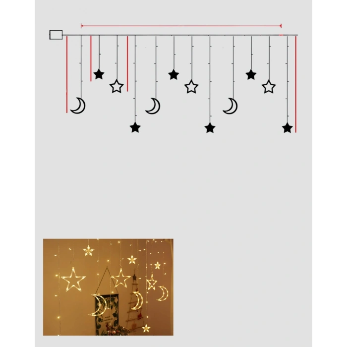 BFS 126 Led Yıldız Ay Figürlü Perde Işık Romantik Ambiyans