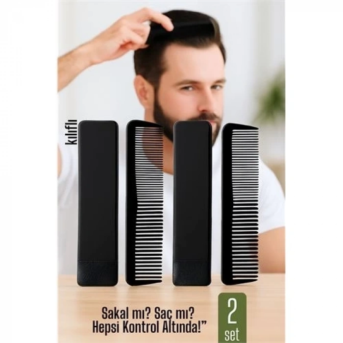 BFS  2 li Kılıflı Cep Tarağı – 14 x 3 cm | Kompakt, Şık ve Taşınabilir Erkek Bakım Tarağı