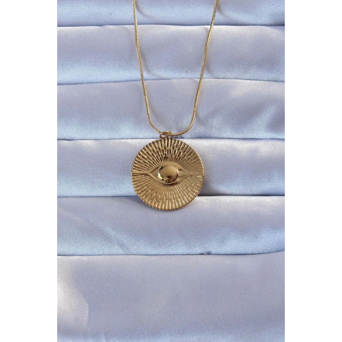 BFS 316L Altın Renk İşlemeli Göz Kolye