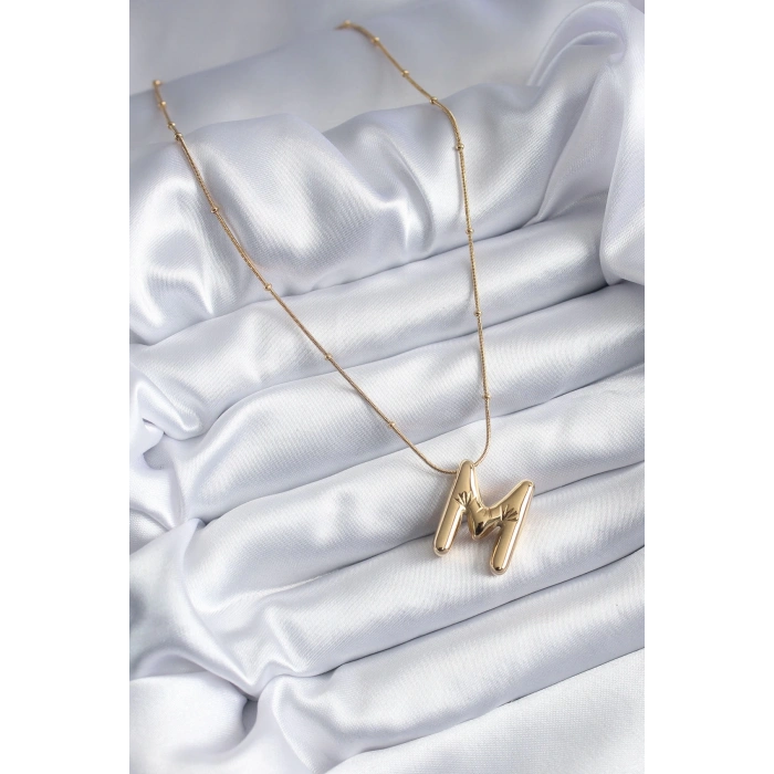 BFS 316L Çelik Gold Renk Bubble M Harf Model Kadın Kolye