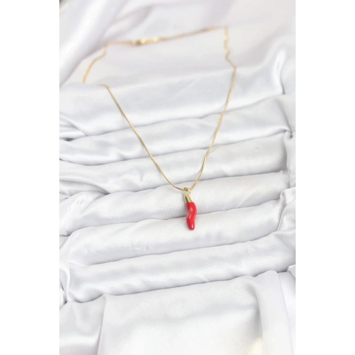 BFS 316L Çelik Gold Renk Kapya Kırmızı Biber Model Kadın Kolye