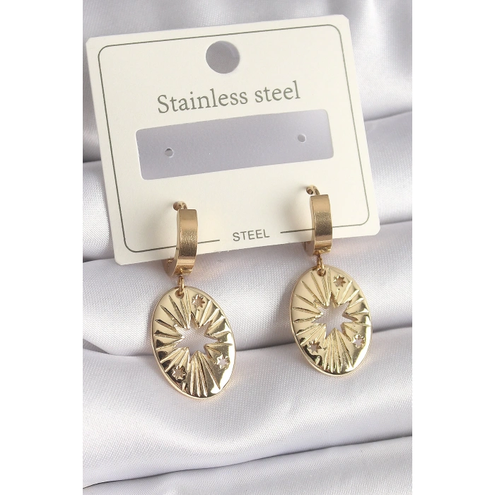 BFS 316L Çelik Gold Renk Kutup Yıldız İşleme Kadın Küpe