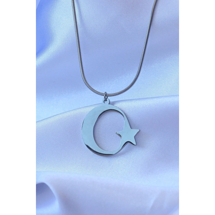 BFS 316L Çelik Gümüş Renk Ay Yıldız Model Unisex Kolye