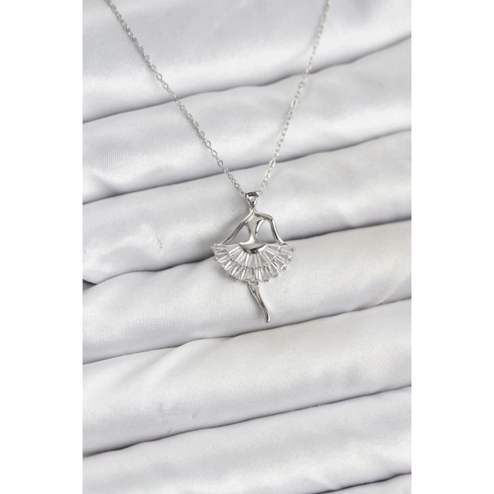 BFS 316L Çelik Gümüş Renk Balerin Model Kadın Kolye