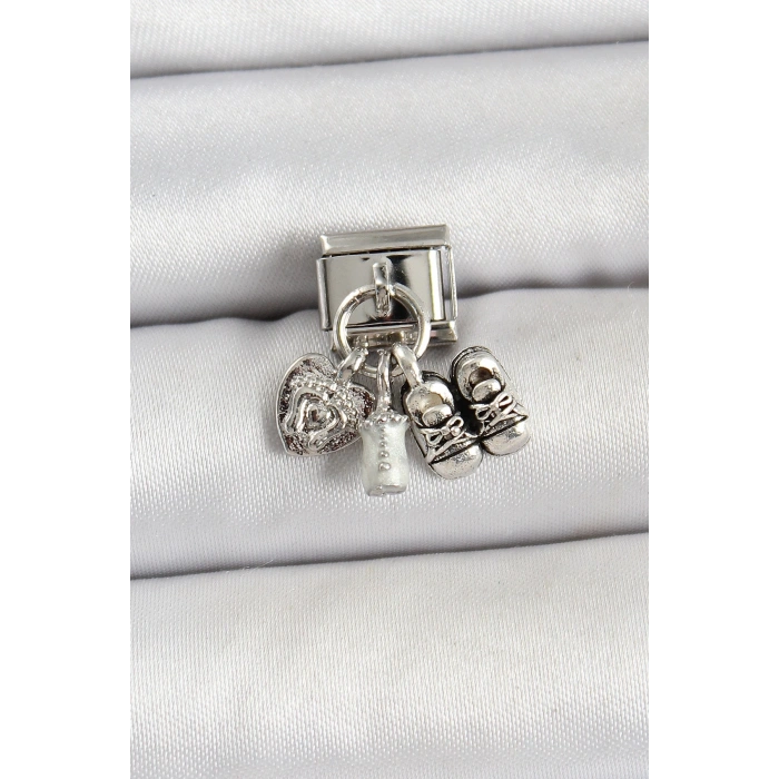 Mey İthalat® 316L Çelik Gümüş Renk Bebek Konsept Nomination Charm
