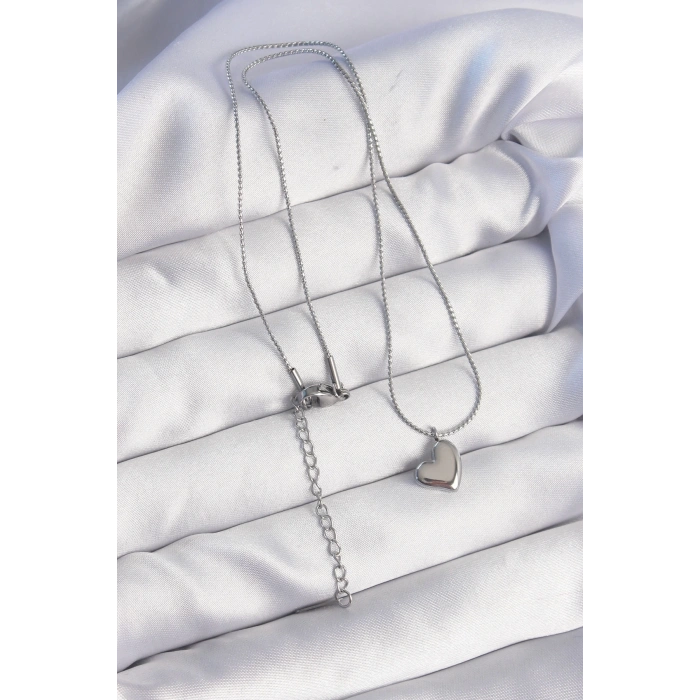 BFS 316L Çelik Gümüş Renk Minimal Kalp Tasarımlı Kolye