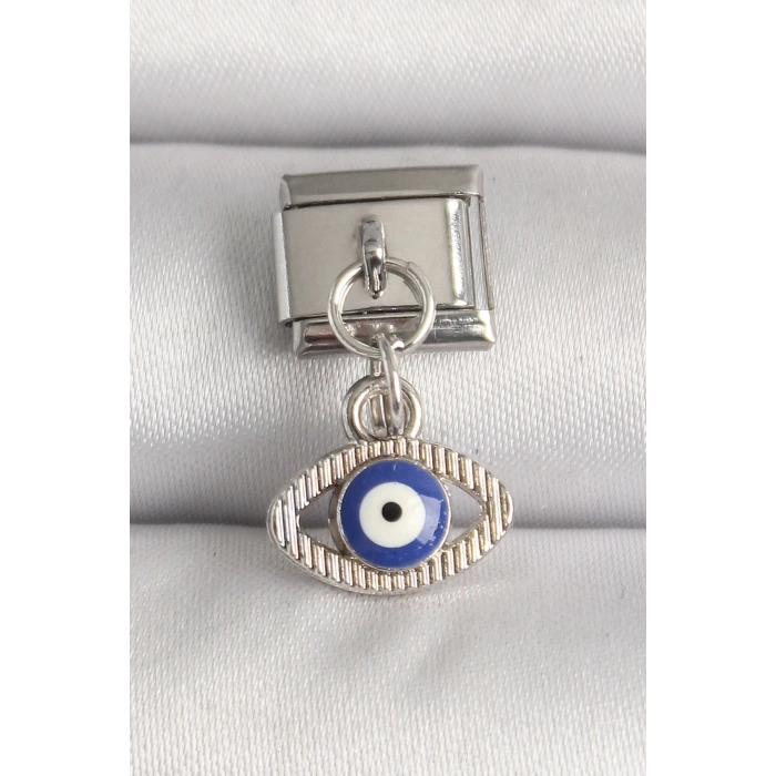 BFS 316L Çelik Gümüş Renk Nazar Boncuk Detaylı Göz Model Nomination Charm