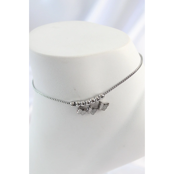 BFS 316L Çelik Gümüş Renk Simli Kelebek Model Kadın Halhal