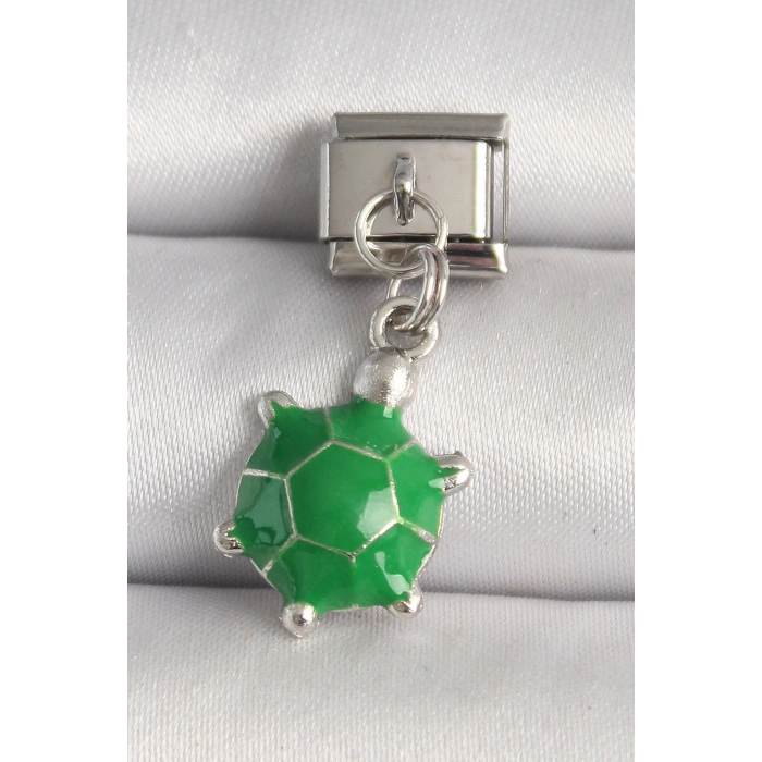 BFS 316L Çelik Gümüş Renk Yeşil Kaplumbağa Model Nomination Charm
