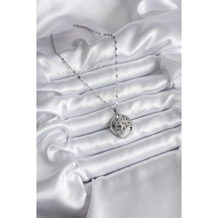 BFS 316L Çelik Gümüş Renk Zirkon Taşlı Jaguar Model Kadın Kolye