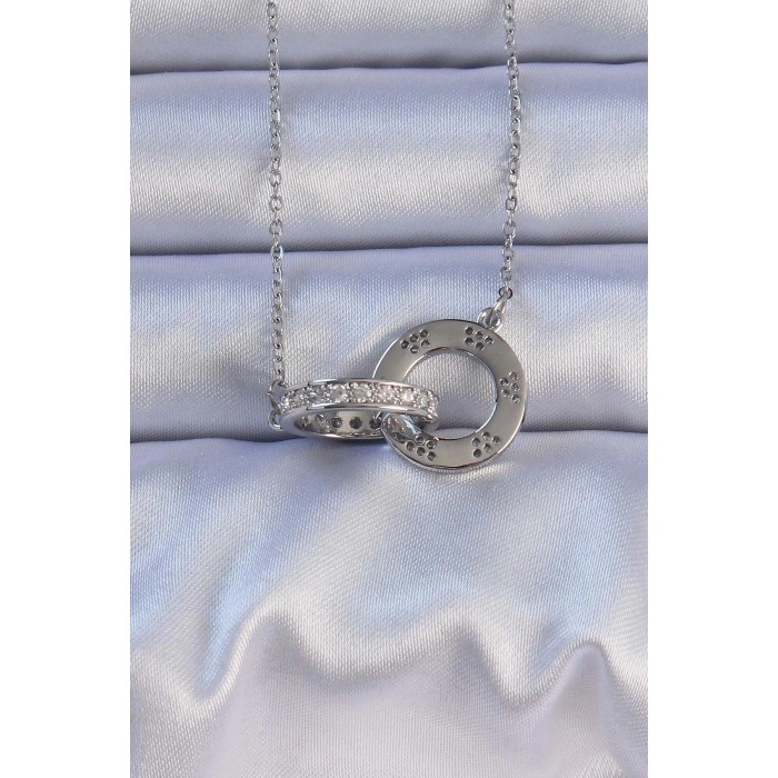 BFS 316L Çelik Gümüş Renk Zirkon Taşlı Kolye