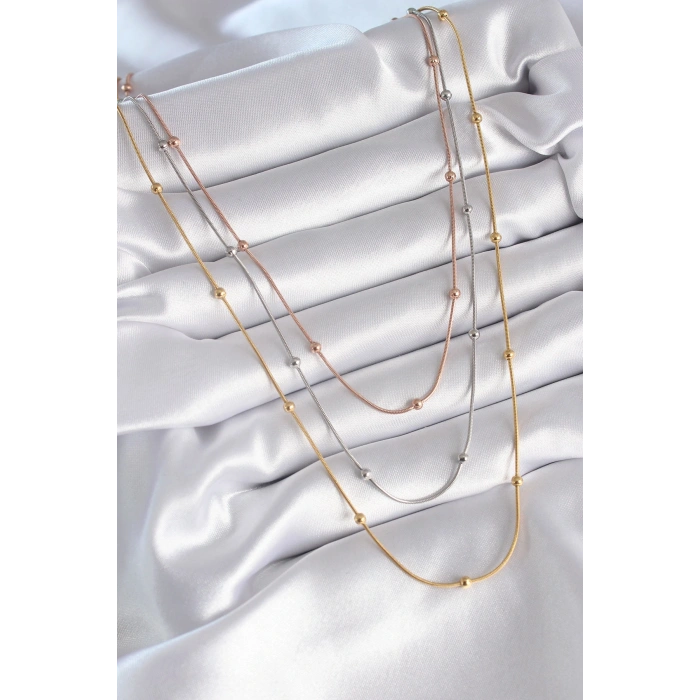 BFS 316L Çelik Mix Renk 3lü Topçuk Detay Kadın Kolye