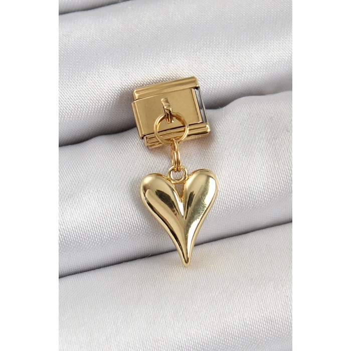 BFS 316L Çelik Sallantılı Kalp Model Gold Renk Nomination Charm
