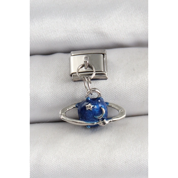 Mey İthalat® 316L Çelik Sallantılı Satürn Model Gümüş Renk Nomination Charm