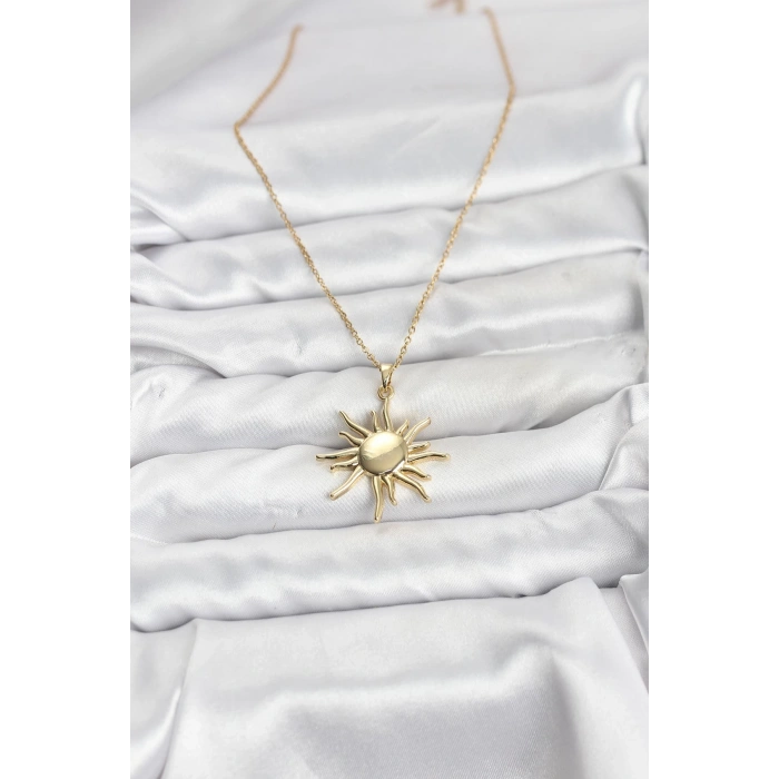 BFS 316L Çelik Zincir Gold Renk Güneş Model Kadın Kolye