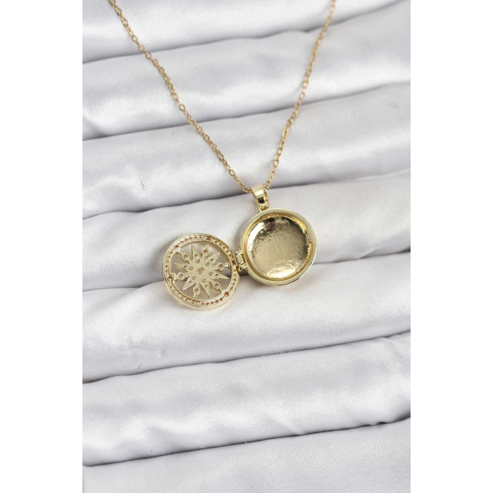 BFS 316L Çelik Zincir Gold Renk Kutup Yıldızı Kapaklı Model Kadın Kolye