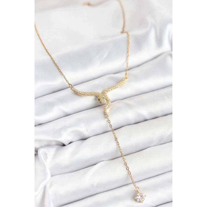 BFS 316L Çelik Zincir Gold Renk Yılan Model Y Kolye