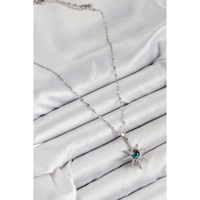 BFS 316L Çelik Zirkon Taşlı Kutup Yıldızı Model Gümüş Renk Kadın Kolye