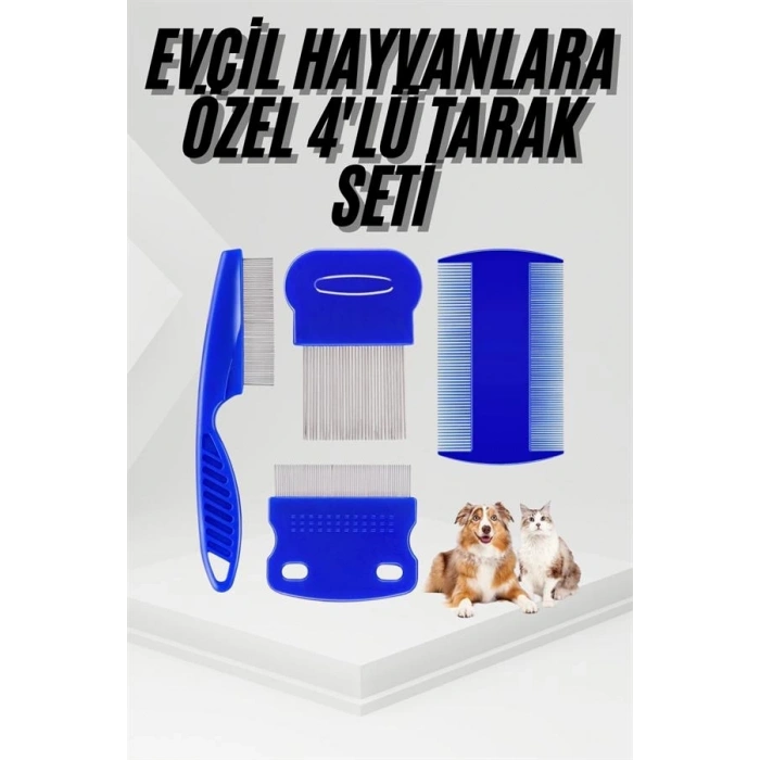 BFS 4lü Bit Pire Tarağı Set Kedi Köpek Evcil Hayvan Tüy Toplayıcı Mavi