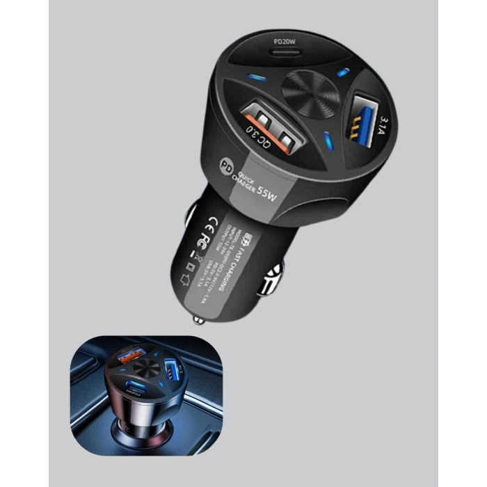 BFS 55W Hızlı Şarj Araç Çakmaklık Adaptörü QC 3.0 PD