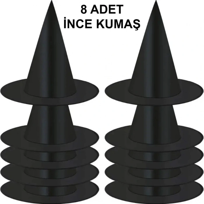 BFS  8 Adet Siyah Cadı Şapkası – Yetişkin & Çocuk Kostüm Aksesuarı